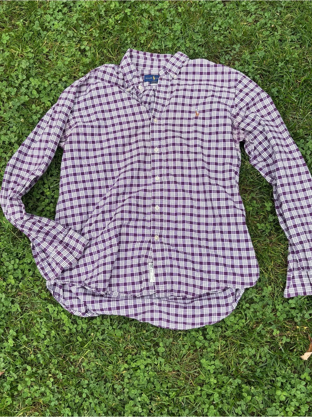 Ralph Lauren Purple and White Plaid Button-Down Shirt